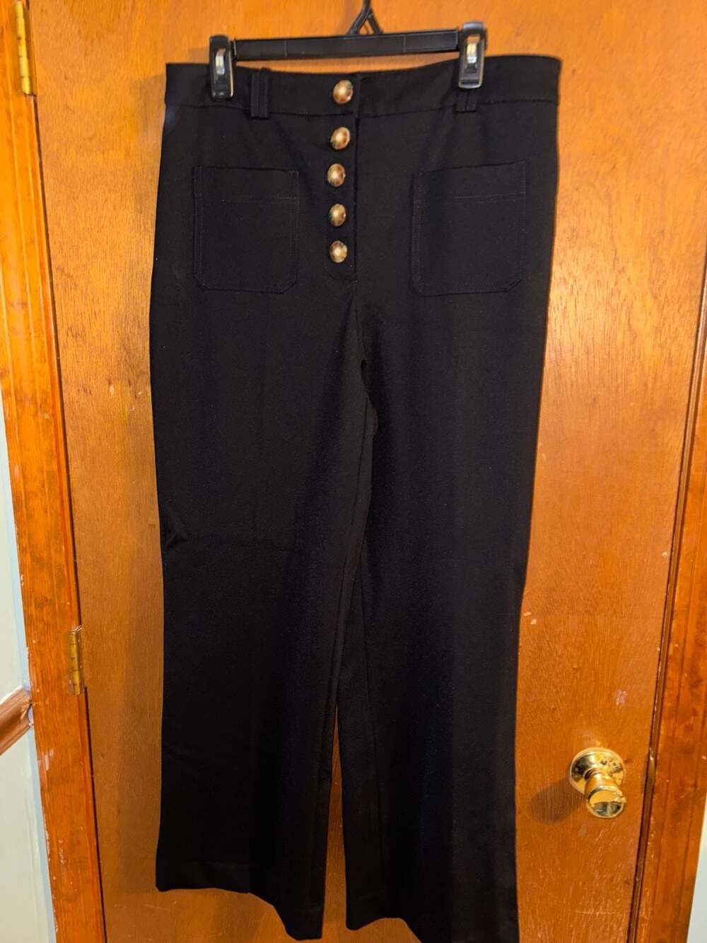 House of Harlow 1960 Black High-Waist Button-Front Wide Leg Trousers
